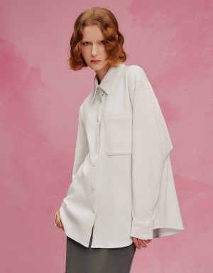 White Women's Urban Revivo Press Buttoned Oversized Shirts | AOJ238AG