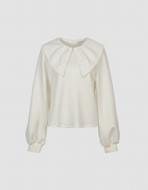 White Women's Urban Revivo Sailor Collar Knitted Blouse | SCW9191ME