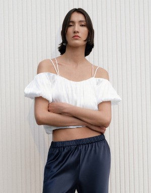 White Women's Urban Revivo Sleeveless Balloon Overhead Blouse | GIE6099FS