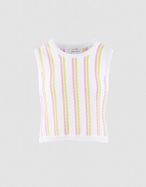 White Women's Urban Revivo Striped Knitted Tank Top | WQU9397IS