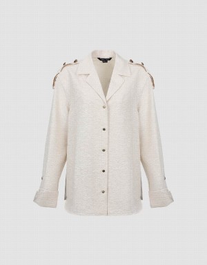 White Women's Urban Revivo Textured Lapel Straight Shirts | LCS7380PU