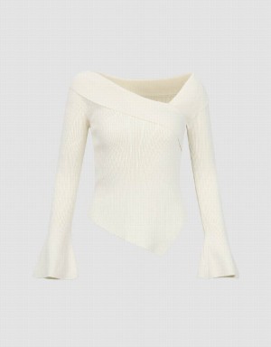 White Women's Urban Revivo V-Neck Skinny Knitted Cardigan | SDJ1049PM