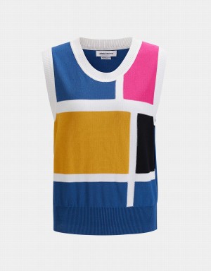 Yellow Blue Black Women's Urban Revivo Colorblock Tank Top | NBA1784CB