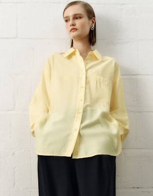 Yellow Women's Urban Revivo Button Up Straight Shirts | PQU5619CQ