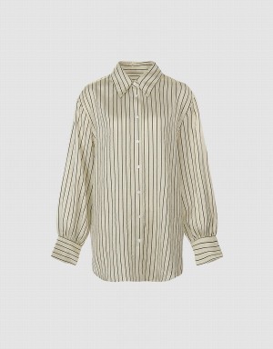 Yellow Women's Urban Revivo Striped Button Up Shirts | FGO4054MZ