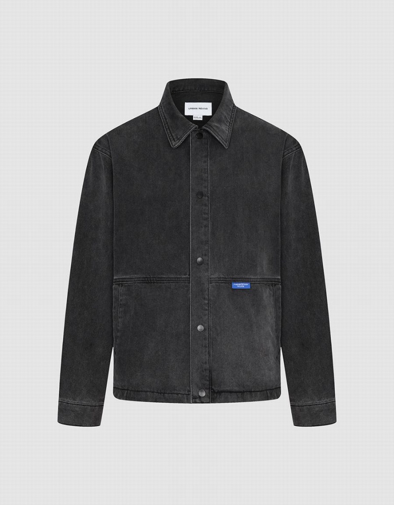 Black Men's Urban Revivo Button Up Denim Jackets | HPT4976EL