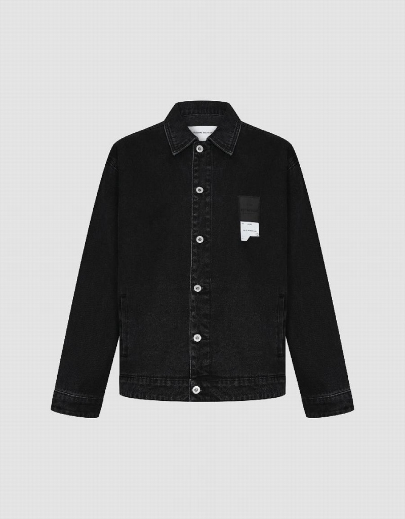 Black Men's Urban Revivo Button Up Denim Jackets | FJG8876XP