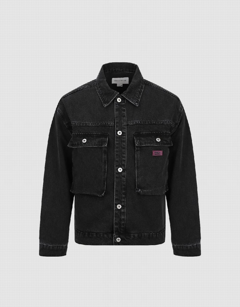 Black Men\'s Urban Revivo Button Up Denim Jackets | ZUQ535UB