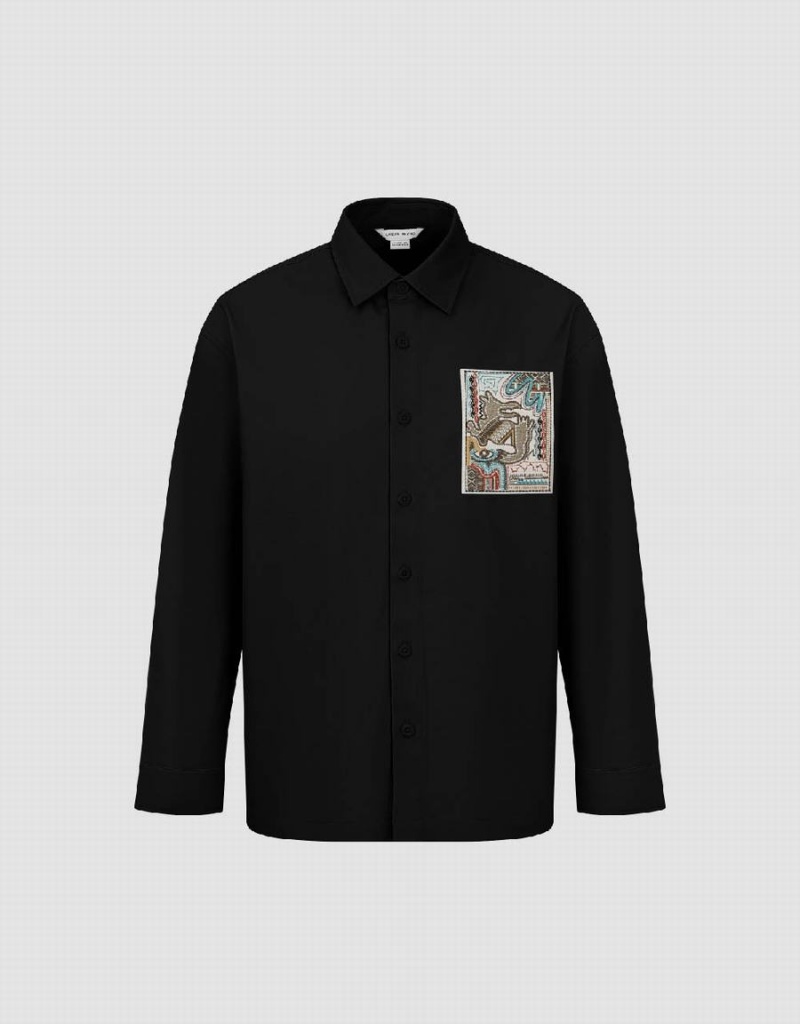 Black Men's Urban Revivo Button Up Loose Shirts | UHT8523SG