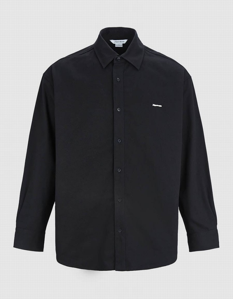 Black Men's Urban Revivo Button Up Loose Shirts | AYQ3932SP