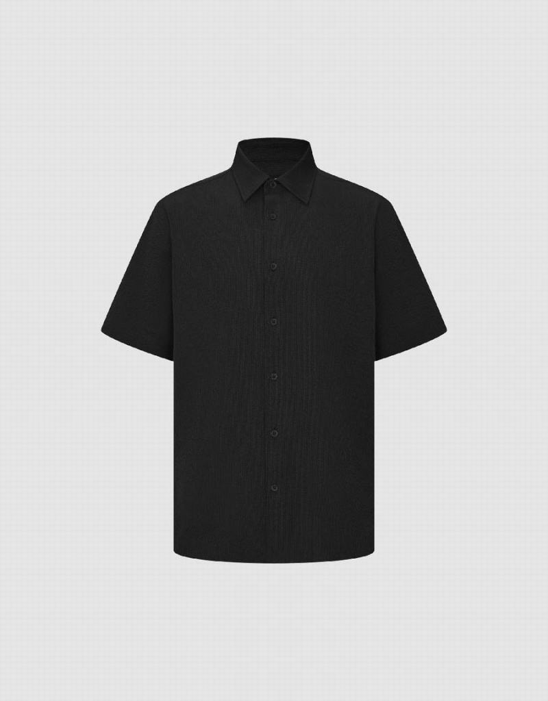 Black Men\'s Urban Revivo Button Up Loose Shirts | FBK6894QA