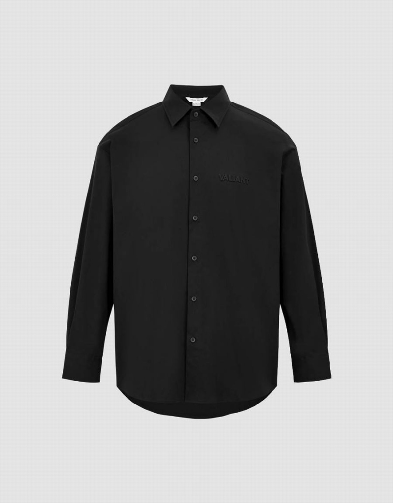 Black Men's Urban Revivo Button Up Oversized Shirts | LKZ6121FX