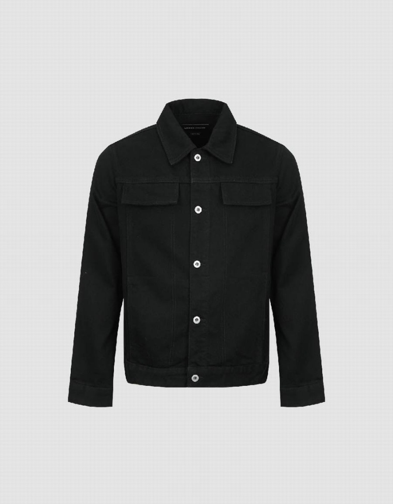 Black Men's Urban Revivo Button Up Straight Denim Shirts | YXN6613OK