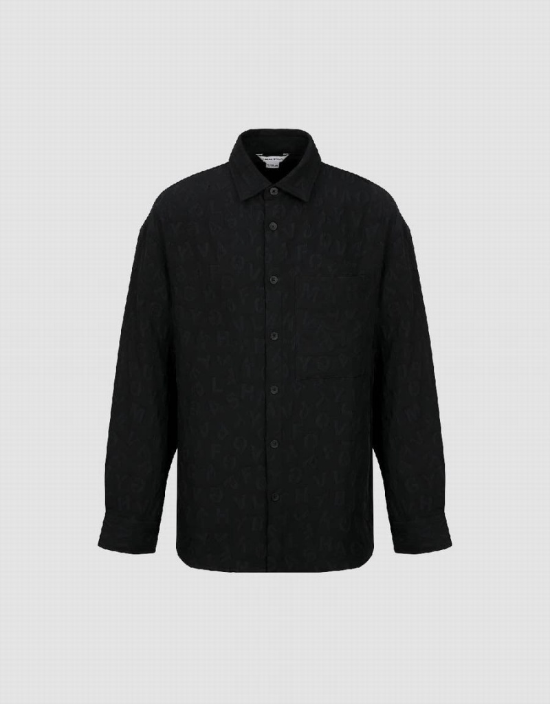 Black Men's Urban Revivo Button Up Textured Loose Shirts | BDZ9661IK