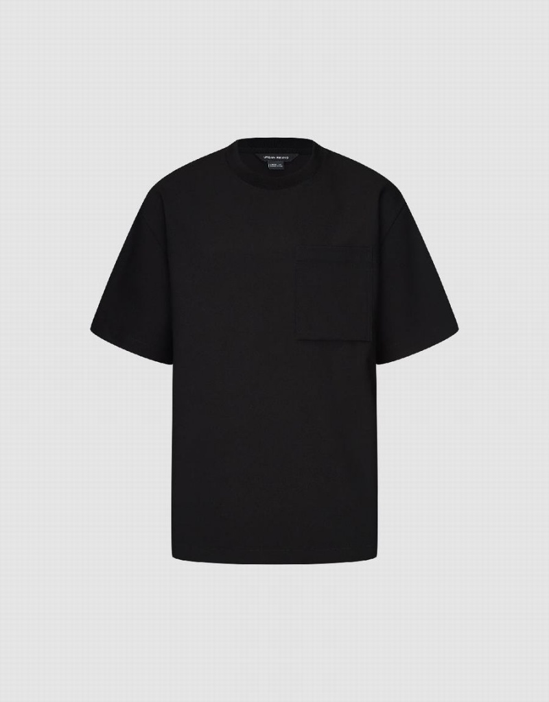 Black Men's Urban Revivo Crew Neck A-Line T Shirts | QCX5927WT