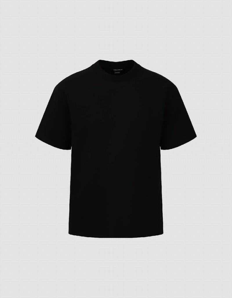 Black Men's Urban Revivo Drop Shoulder Sleeve Crew Neck T Shirts | PEW5720OD