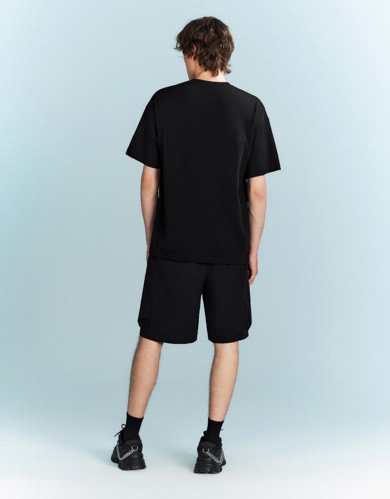 Black Men's Urban Revivo Loose T Shirts | XKZ355GE