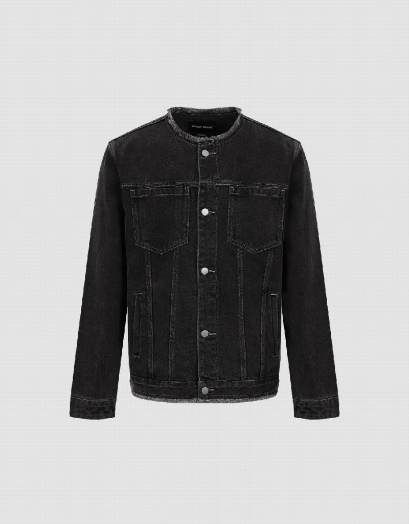 Black Men's Urban Revivo Standard Sleeve Denim Jackets | OCQ1719IY