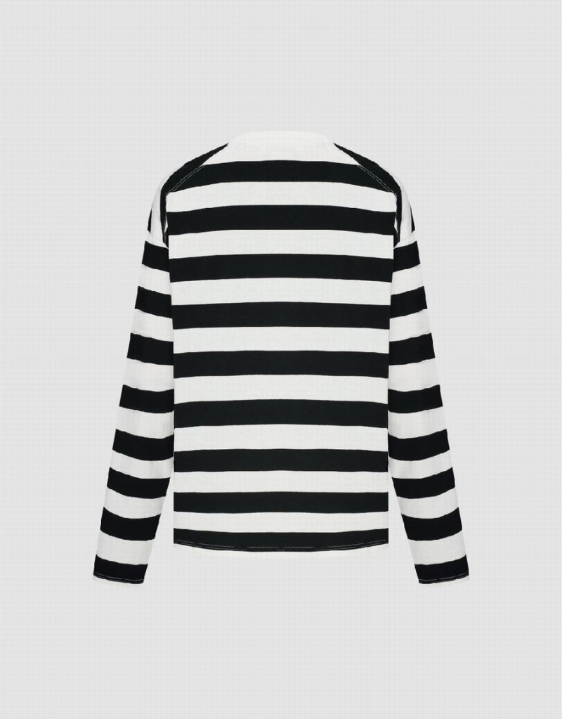 Black Men's Urban Revivo Striped Crew Neck T Shirts | USS9790SM