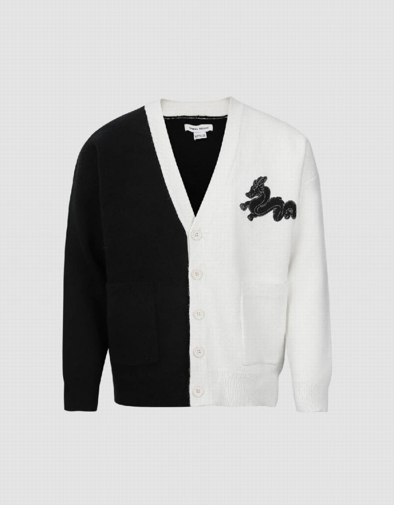 Black Men's Urban Revivo Two Toned V-Neck Knitted Cardigan | PZS4310YA