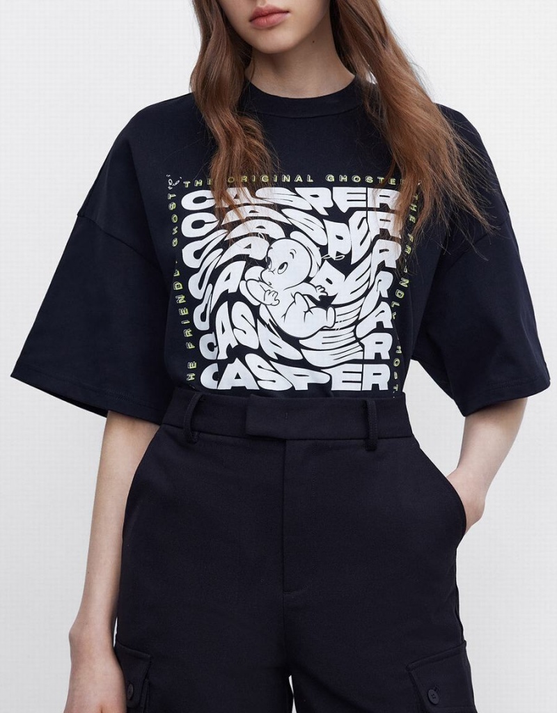 Black Women's Urban Revivo Casper Oversized T Shirts | YIJ814IH