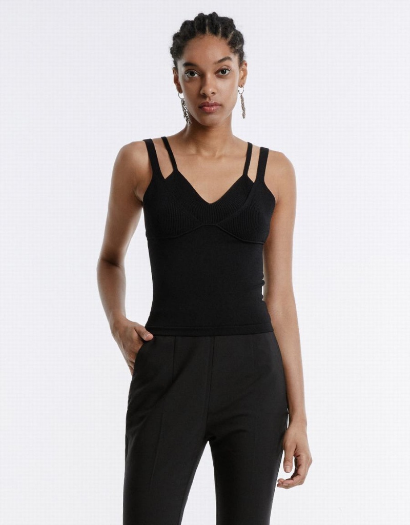 Black Women\'s Urban Revivo Combination Camisole Tank Top | OWS7096MB