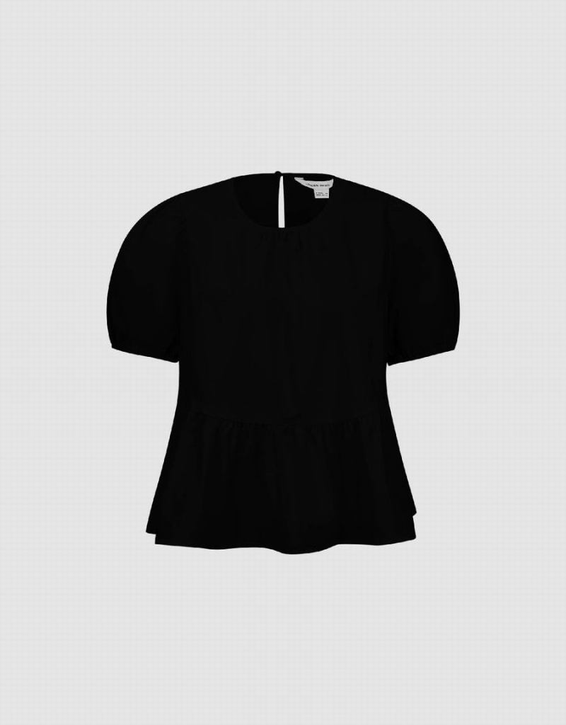 Black Women's Urban Revivo Crew Neck Overhead Blouse | PLX7912CI