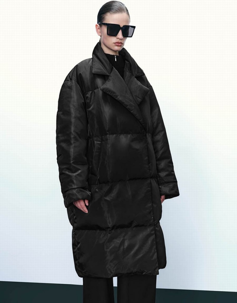 Black Women's Urban Revivo Oversized Straight Down Jackets | DIK1029EX