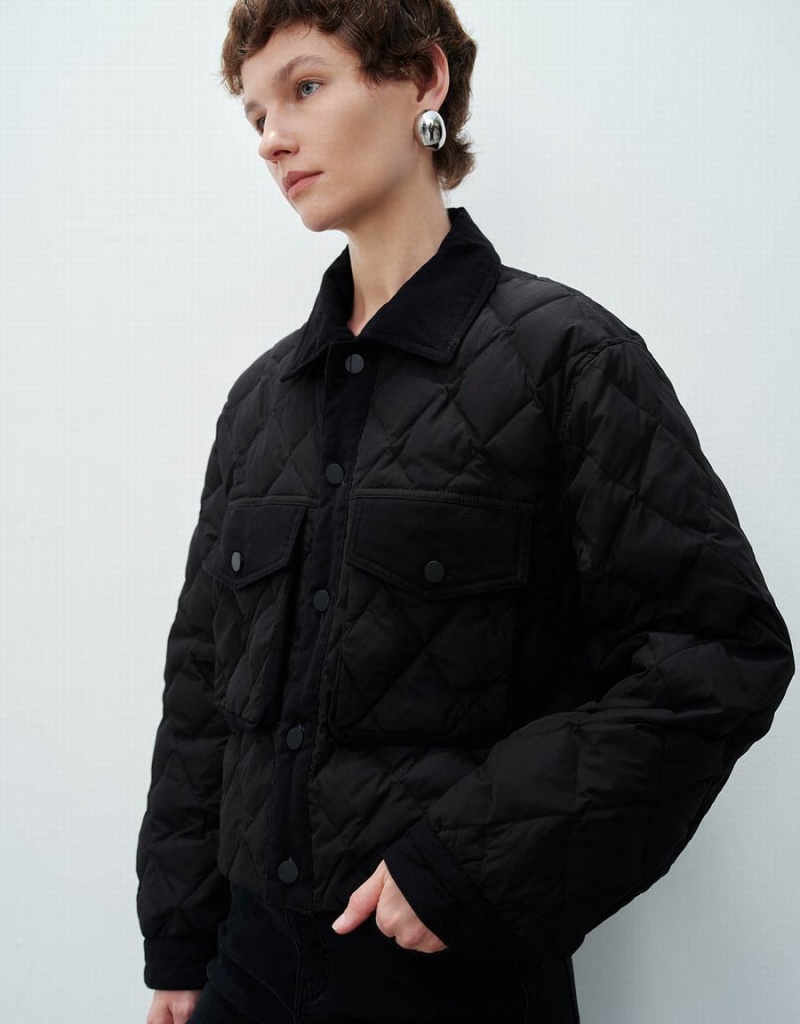 Black Women's Urban Revivo Quilted Straight Down Jackets | GBO598PH