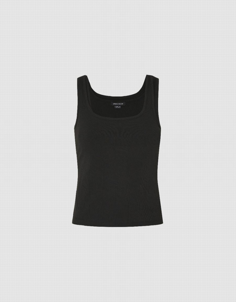 Black Women's Urban Revivo Square-cut Collar Tank Top | OOV666JI