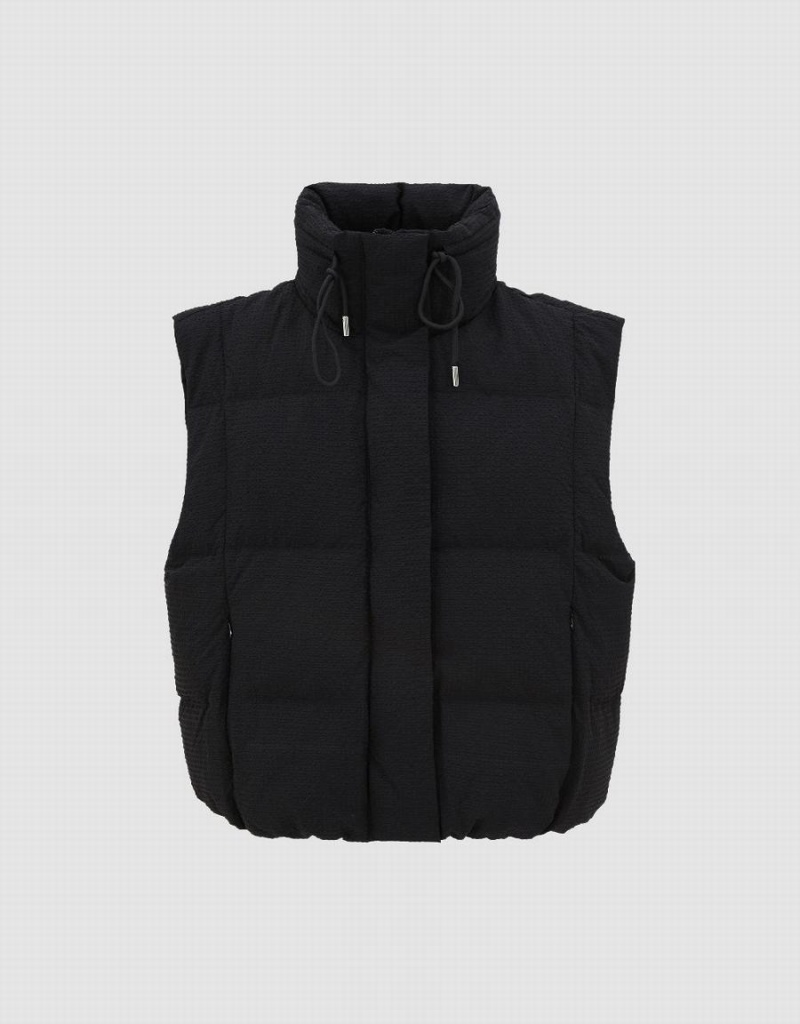 Black Women's Urban Revivo Straight Puffer Waistcoat Down Jackets | QBK1529YB