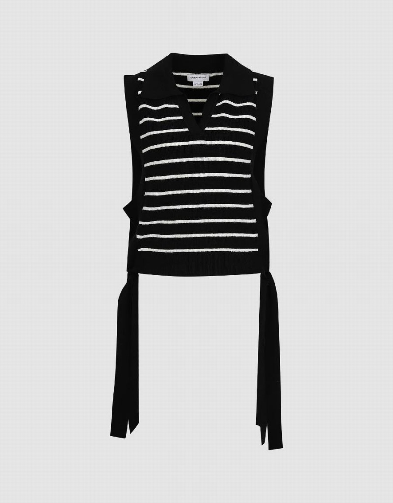 Black Women's Urban Revivo Striped Knitted Cardigan | BSR7360TL