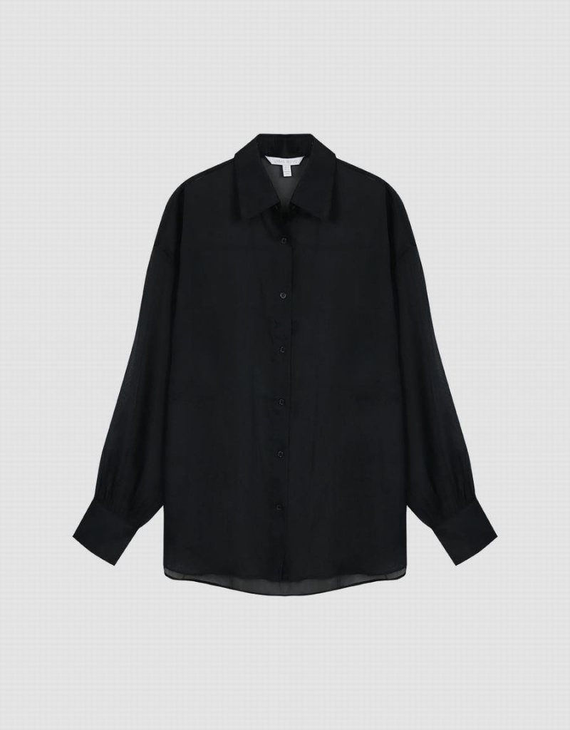 Black Women's Urban Revivo Thin Button Up Loose Shirts | UPU462RP