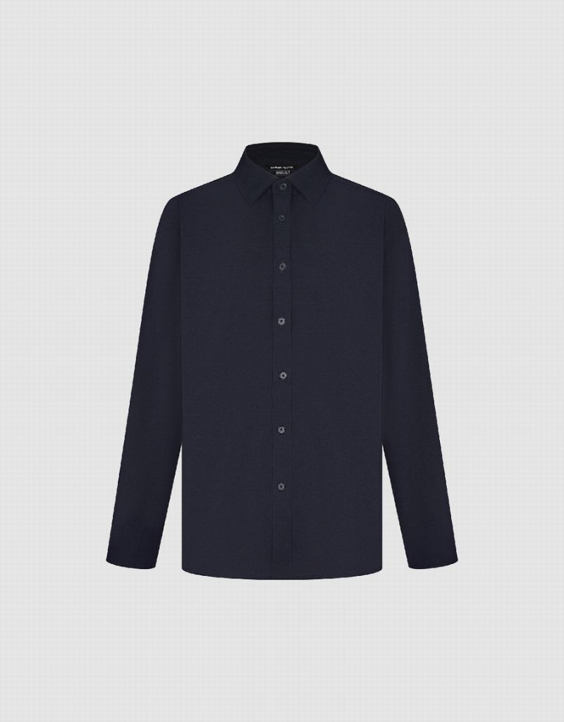 Blue Men's Urban Revivo Button Up Loose Shirts | LAQ3167GH