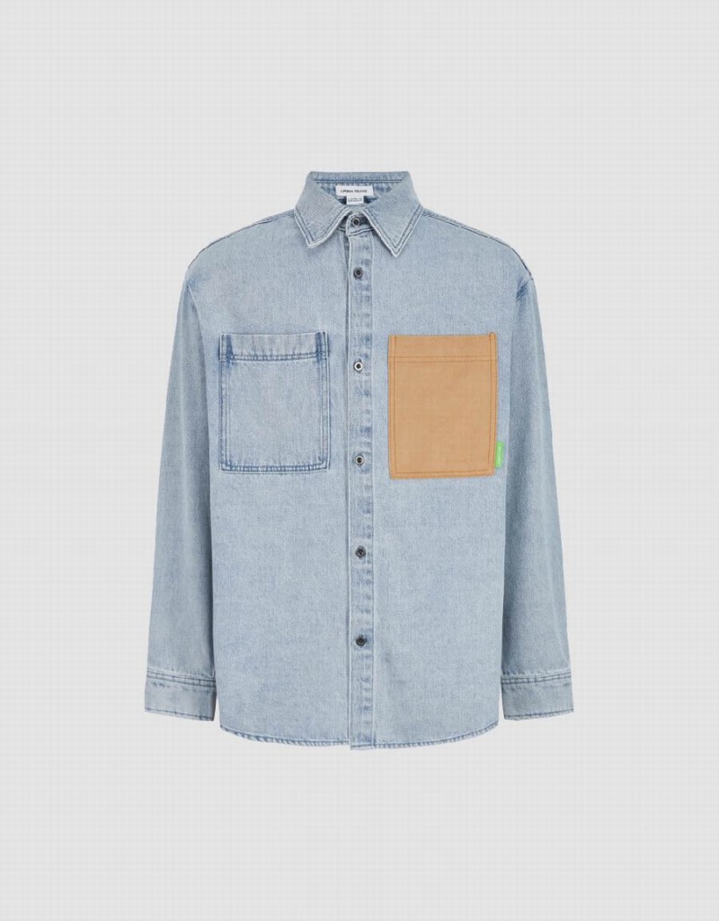 Blue Men's Urban Revivo Loose Denim Shirts | PMN8665II