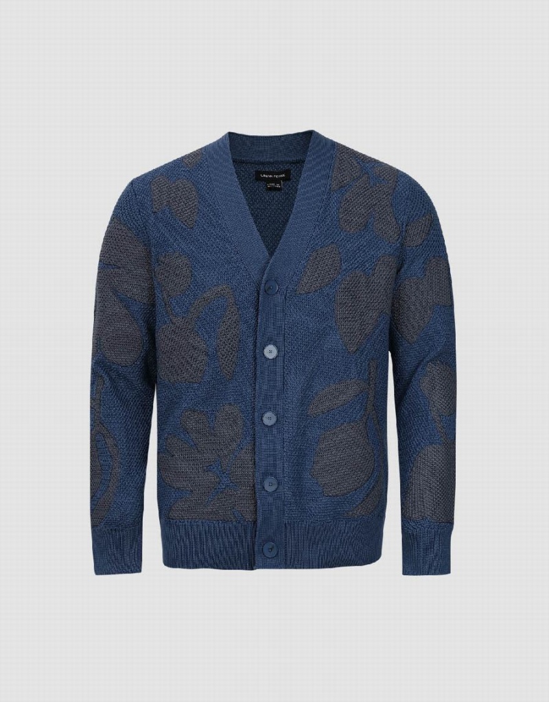 Blue Men's Urban Revivo V-Neck Knitted Cardigan | RSS8487AD