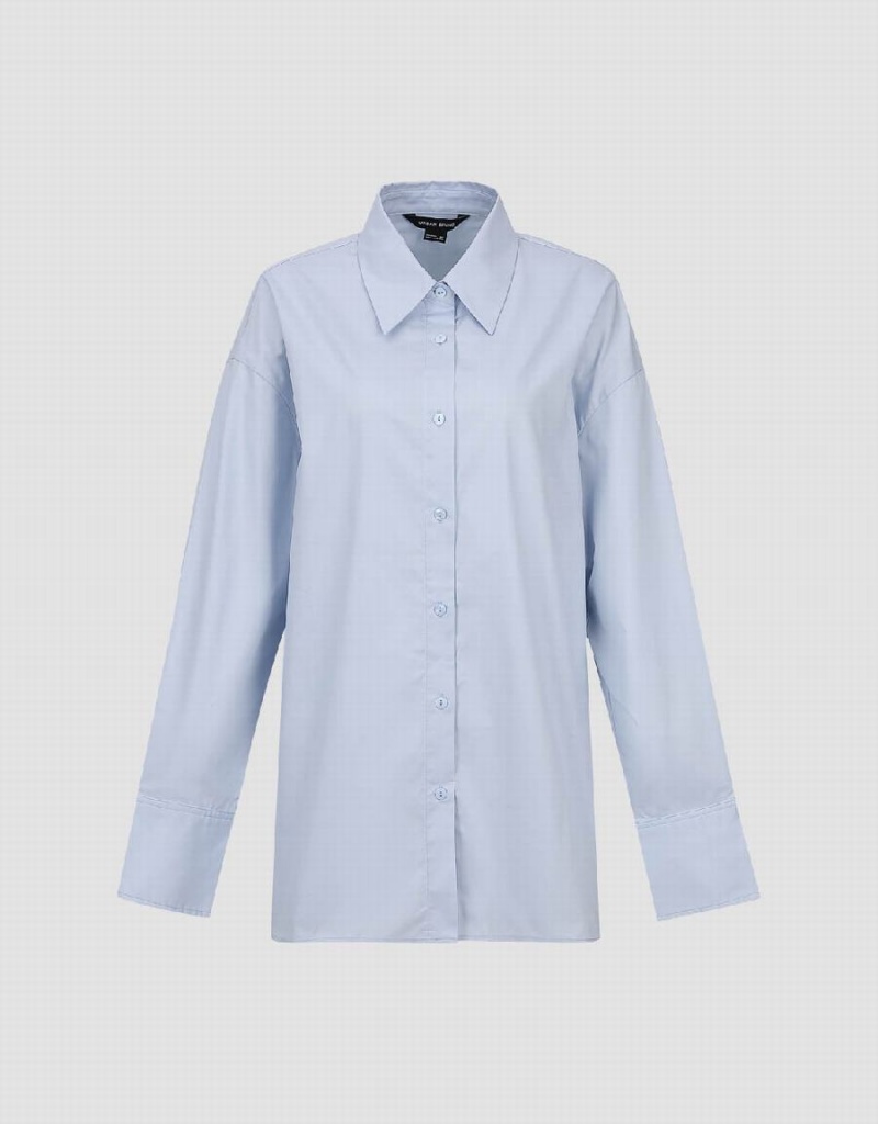 Blue Women's Urban Revivo Button Up Straight Shirts | MWU6818YH