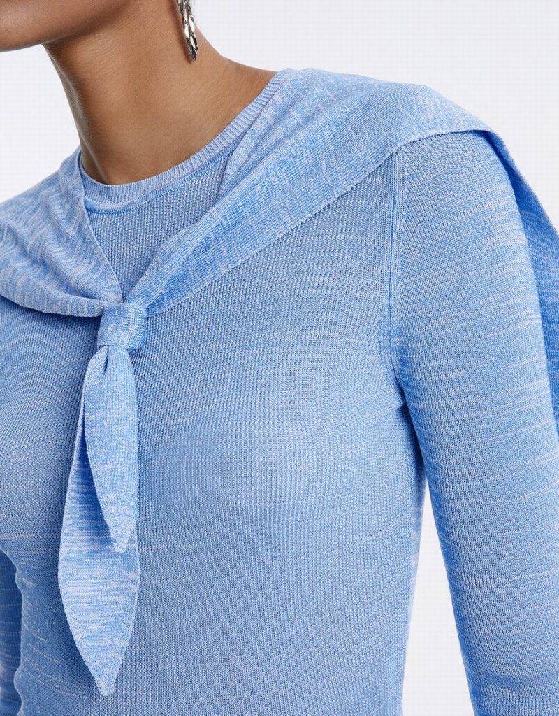 Blue Women's Urban Revivo Combination Tie Front Knitted Top Cardigan | LQB4651SE