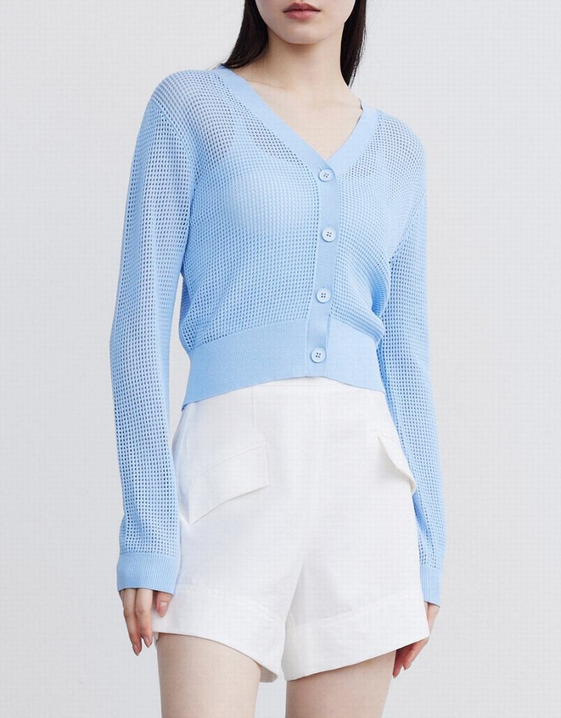 Blue Women's Urban Revivo Knitted Button Up Cardigan | NMU51QR