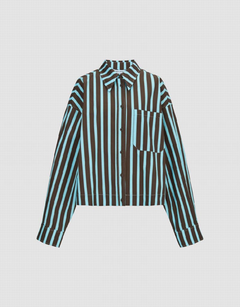 Blue Women's Urban Revivo Striped Button Up Shirts | AFF3985SS