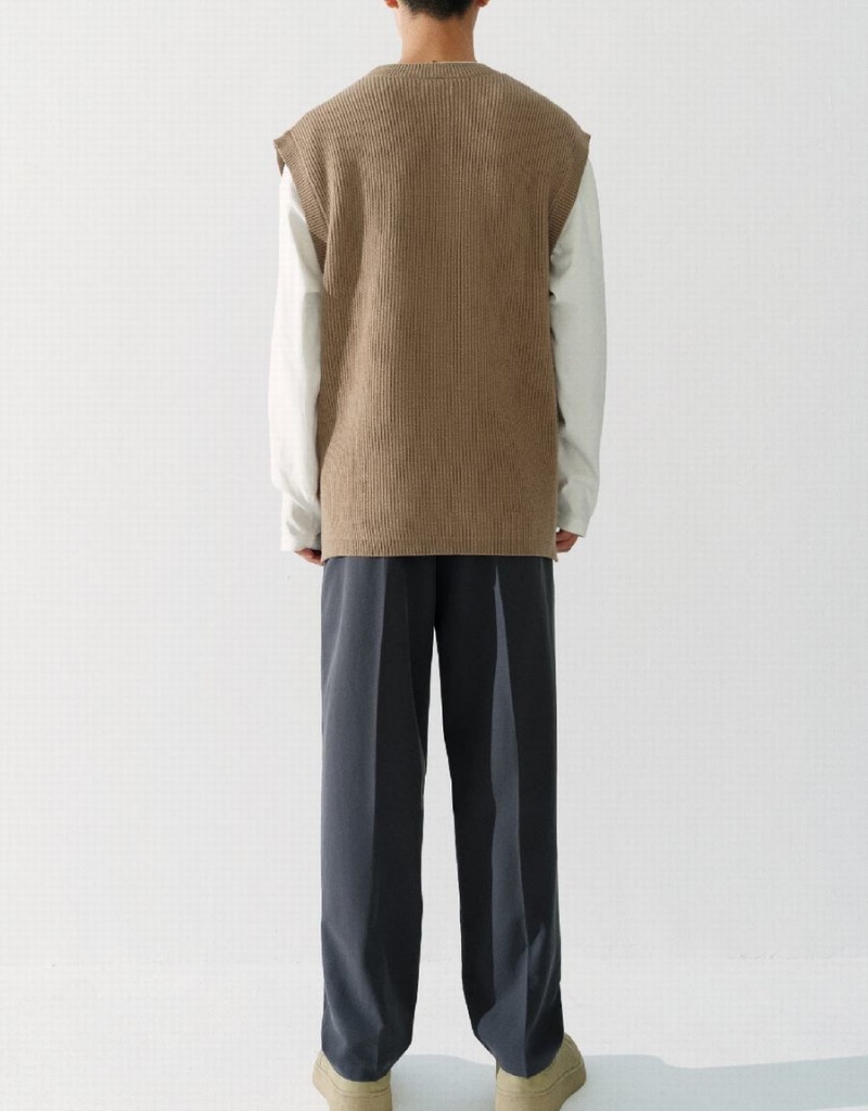 Brown Men's Urban Revivo Knitted Cardigan | HUX7564RO