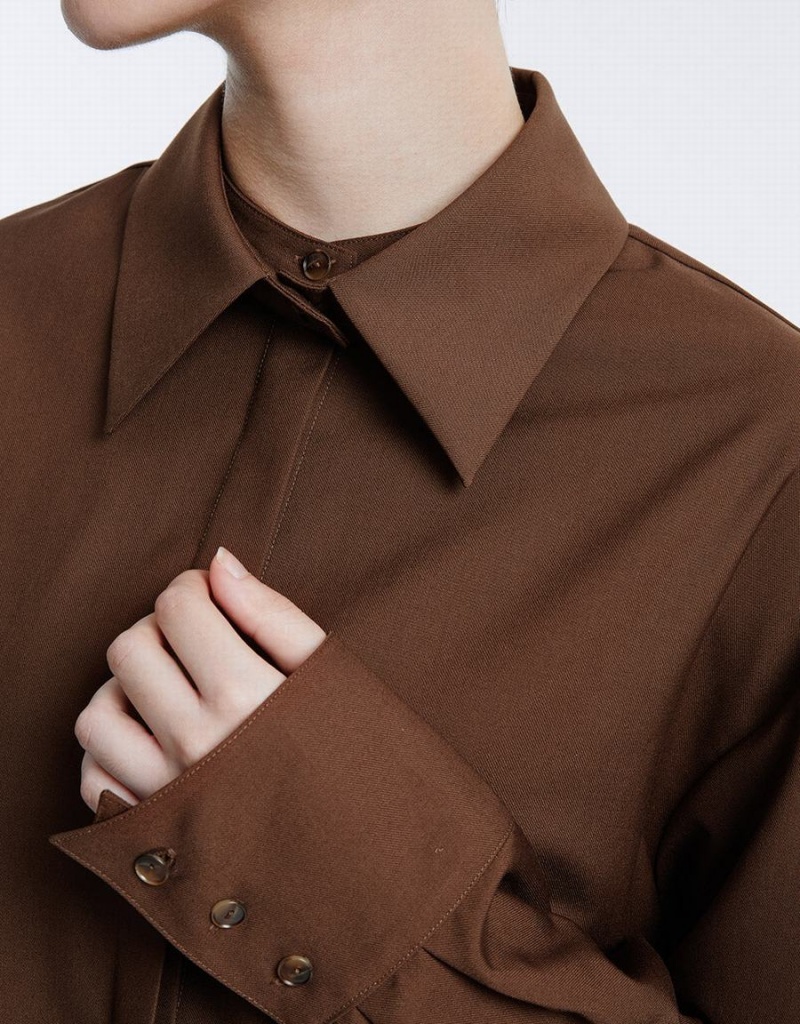 Brown Women's Urban Revivo Basic Button Up Shirts | HCR1940GW