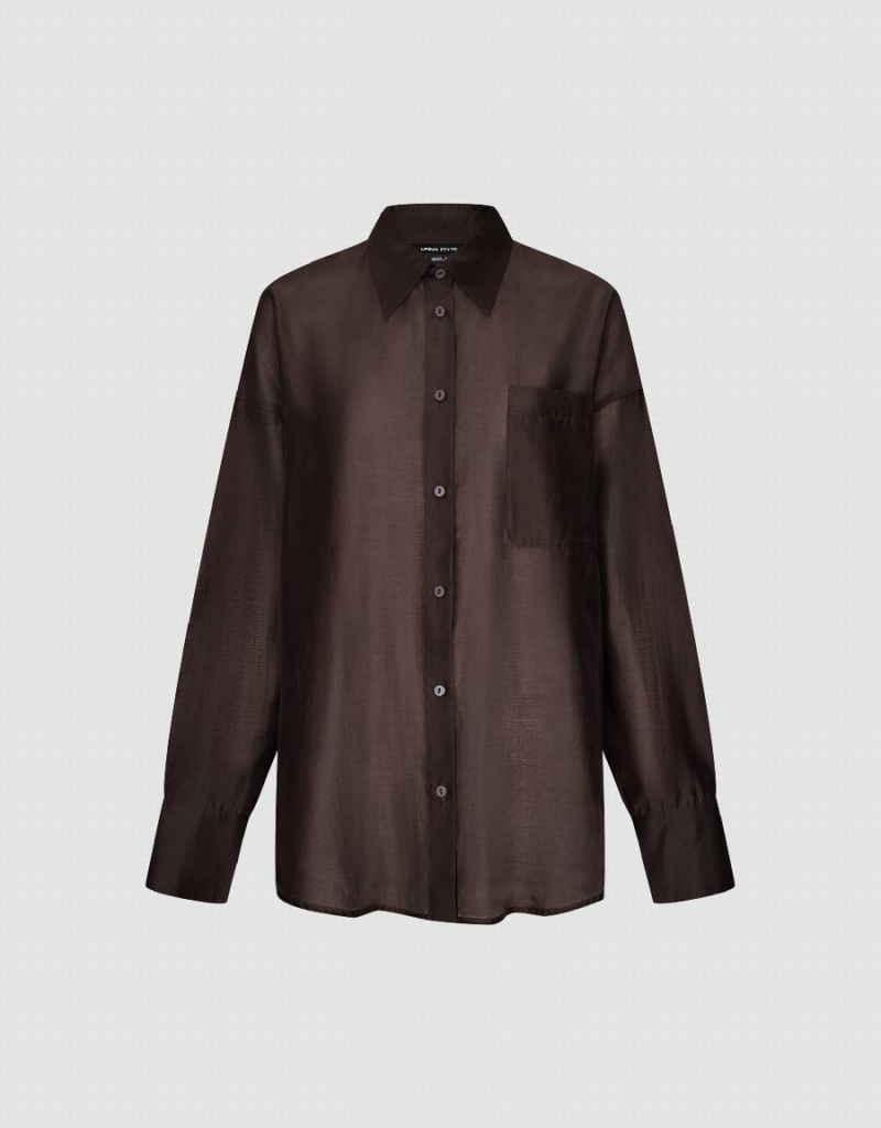 Dark Brown Women's Urban Revivo Button Up Straight Shirts | HVQ5270IX