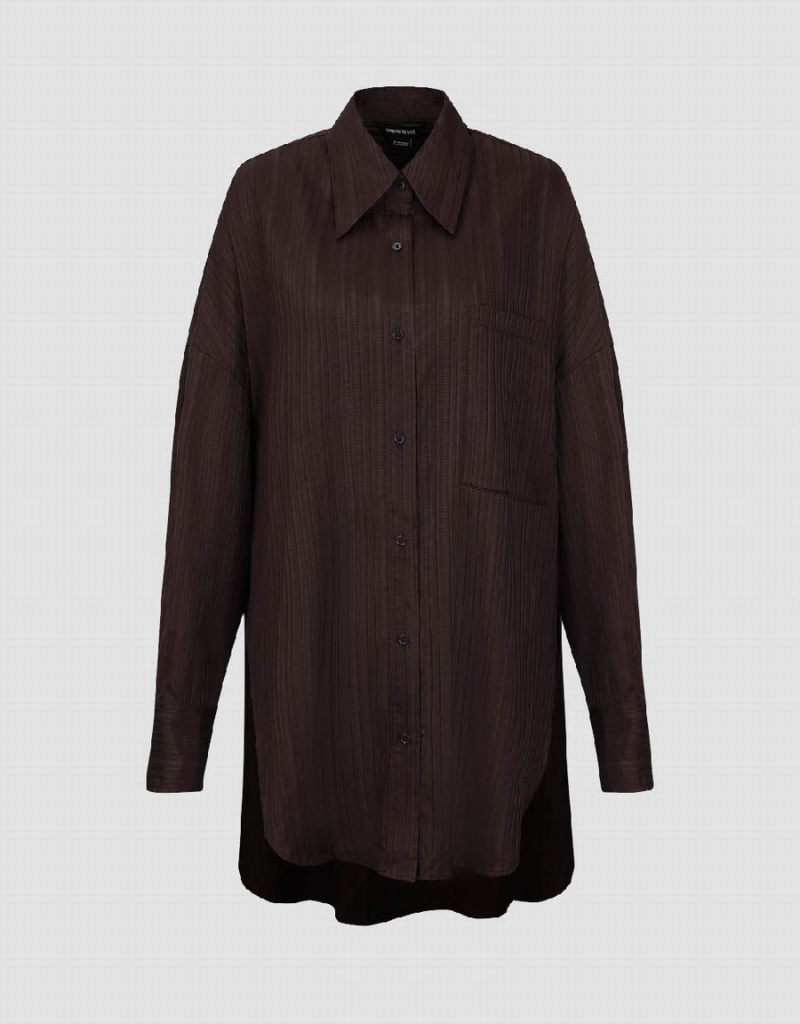 Dark Brown Women's Urban Revivo Textured Button Up Oversized Shirts | BGY8391HA