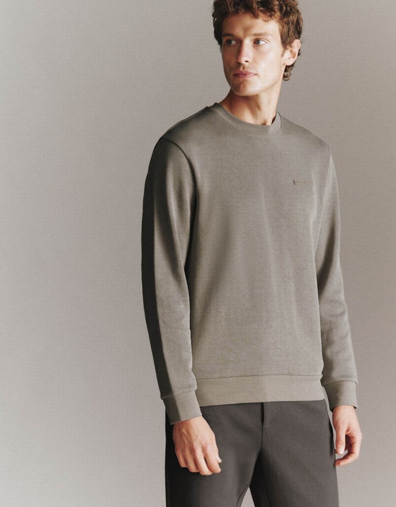 Dark Grey Men's Urban Revivo Crew Neck Straight Sweatshirts | PSH1471QM