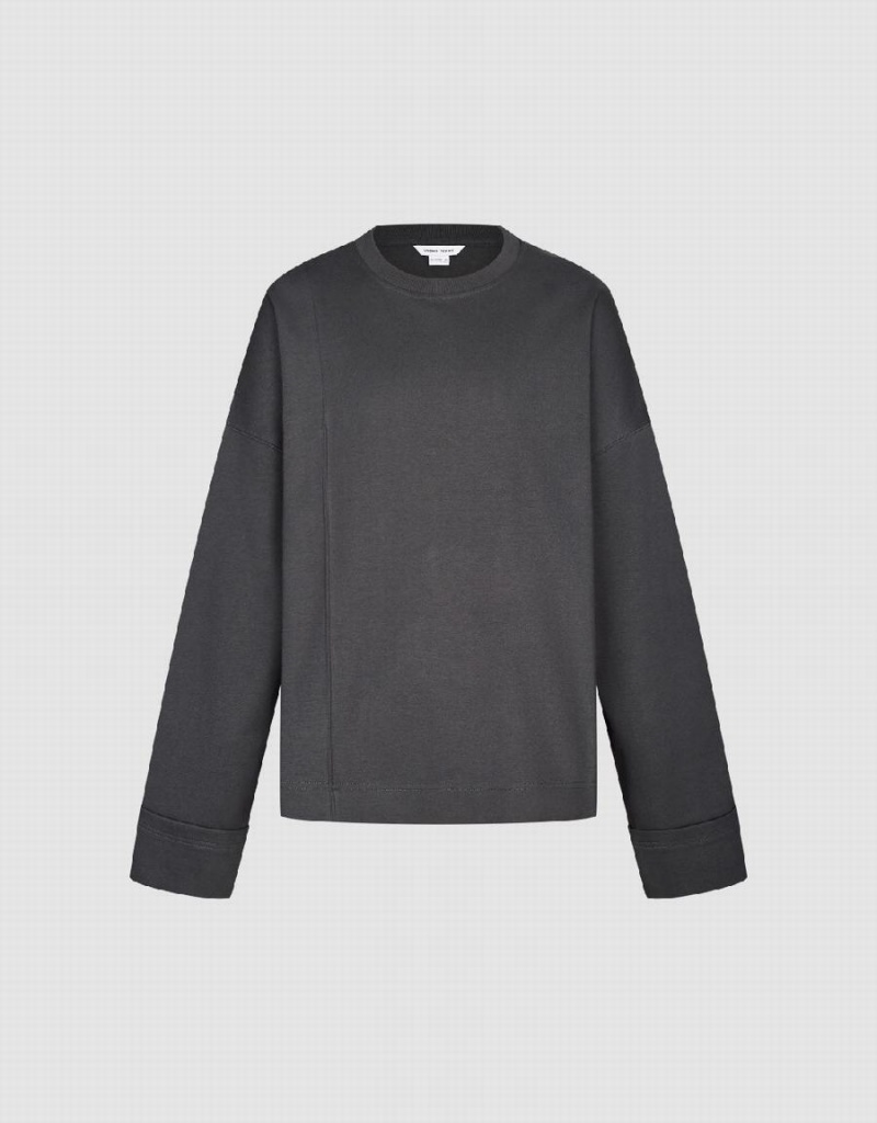 Dark Grey Men's Urban Revivo Drop Shoulder Sleeve Crew Neck Sweatshirts | COY3442UO