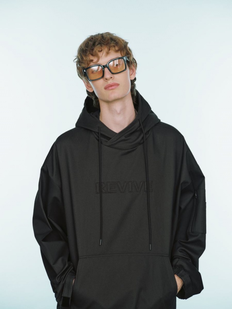 Dark Grey Men's Urban Revivo Letter Embossed Oversized Hooded Overhead Blouse | CGL6729KD