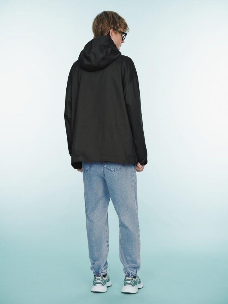 Dark Grey Men's Urban Revivo Letter Embossed Oversized Hooded Overhead Blouse | CGL6729KD