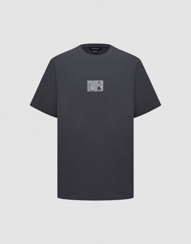 Dark Grey Men's Urban Revivo Printed Crew Neck T Shirts | AFW6765IB