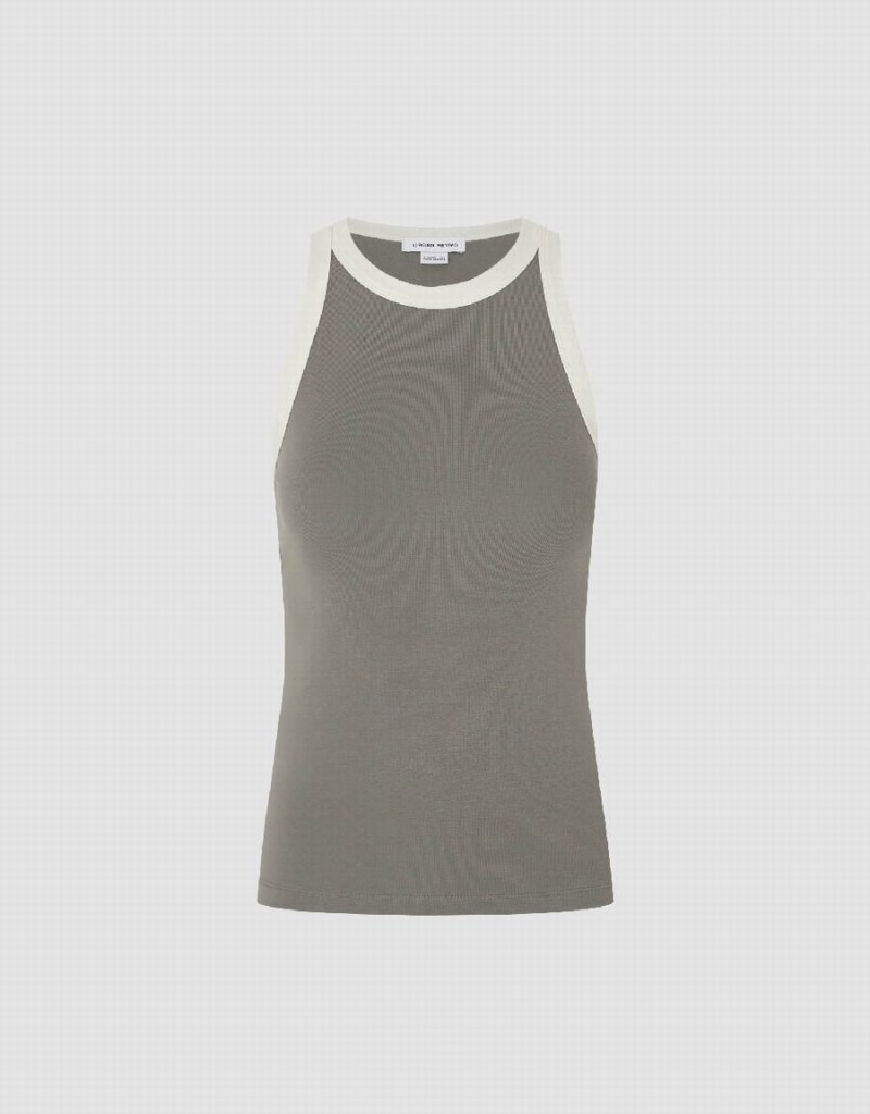 Dark Grey Women's Urban Revivo Crew Neck Straight Tank Top | HIH3649CU